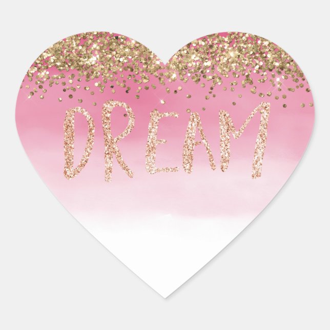 Sticker Cœur Rêve de Parties scintillant Gold Sparkle Pink Ombr (Devant)