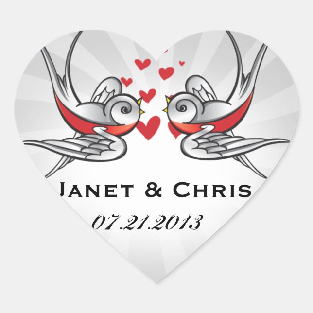 Sticker Cœur Rockabilly Tattoo Swallow Wedding Enregistrer la d (Devant)