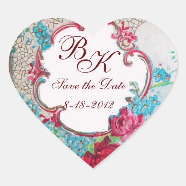 Sticker Cœur ROMANTICA MONOGRAM, Enregistrer la date, coeur bla (Devant)