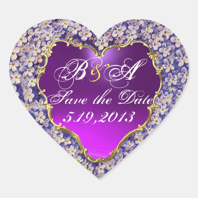 Sticker Cœur ROMANTIQUE LILAC HEART MONOGRAM Enregistrer la dat (Devant)