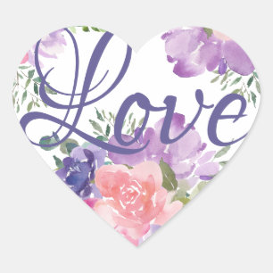 Sticker Cœur Romantique Purple et rose aquarelle Aimer Sceau