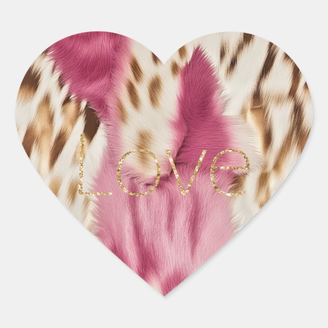 Sticker Cœur Rose Blanc Or Sud-Ouest Cowgirl Parties scintillan (Devant)