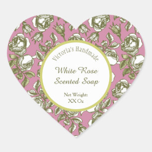 Sticker Cœur Rose blanche et fausse or sur savon éditable rose