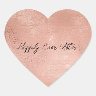 Sticker Cœur Rose chic Mariage en dentelle or