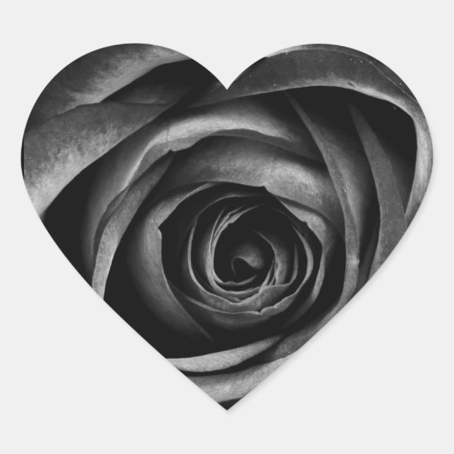 Sticker Cœur Rose de Fleur Gothique Noir et Gris Foncé en Fleur (Devant)