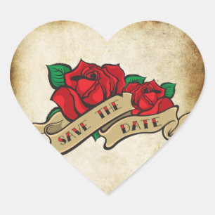 Sticker Cœur Rose de tatouage Rockabilly Enregistrer la date Ma