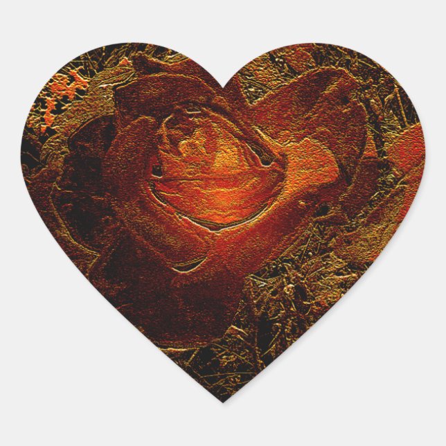 Sticker Cœur Rose d'éclatement orange d'impression de fleurs (Devant)