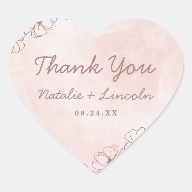 Sticker Cœur Rose et Rose or Foil Chic Mariage Merci (Devant)