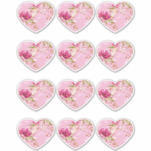 Sticker Coeur rose floral (Devant)