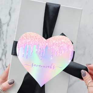 Sticker Cœur Rose gold arc-en-ciel rose pailleté anniversaire