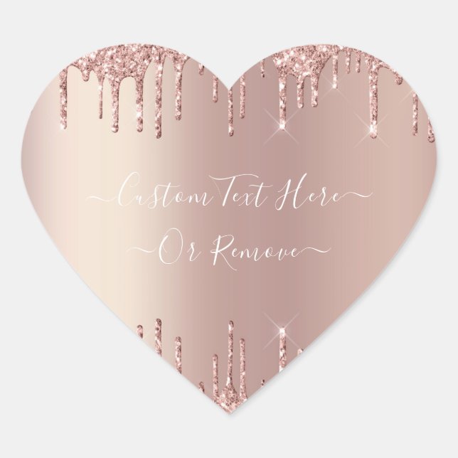Sticker Cœur Rose Gold Blush Paillettes Drips - Votre Texte (Devant)