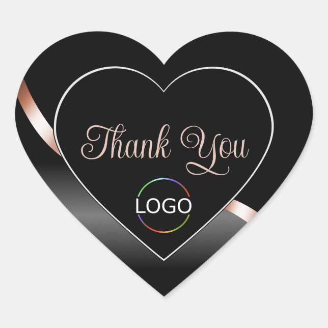 Sticker Cœur Rose Gold Ondulée Noire Élégante avec Logo Merci (Devant)