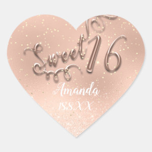 Sticker Cœur Rose Gold Sweet 16e Parties scintillant Coeur Blan