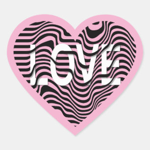 Sticker Cœur Rose LOVE noir blanc rayé coeur moderne