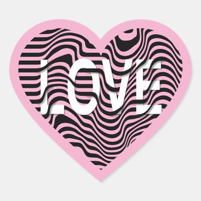 Sticker Cœur Rose LOVE noir blanc rayé coeur moderne (Devant)