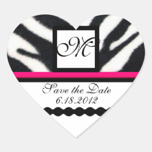 Sticker Cœur ROSE NOIR BLANC ZEBRA MONOGRAMME DE FOUR, Enregist