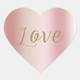 Sticker Cœur Rose Pâle Ombré Or Paillettes Glamour Amour