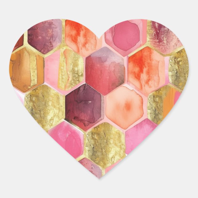 Sticker Cœur Rose Peach Gold Abstrait (Devant)