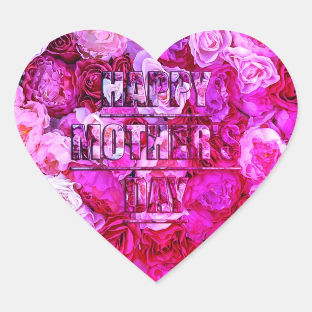 Sticker Cœur Rose rose et violet Floral Bonne fête des mères (Devant)