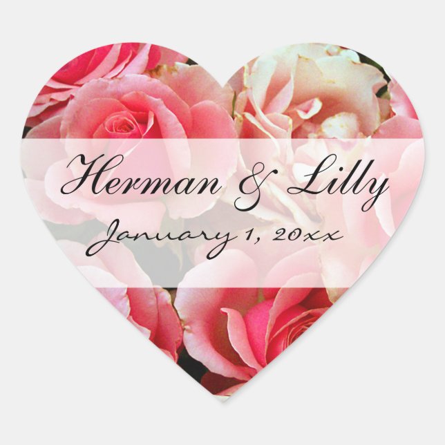 Sticker Cœur Rose rose Mariage personnalisé (Devant)