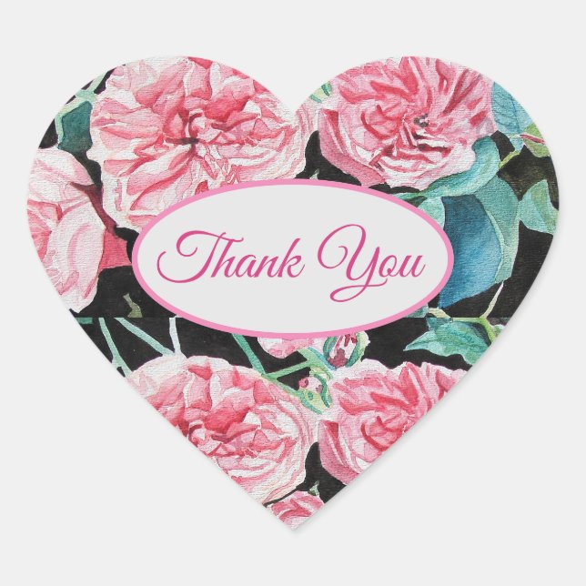 Sticker Cœur Rose Roses rose Merci fleuri Motif (Devant)