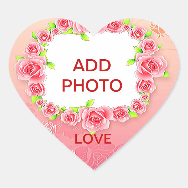 Sticker Cœur Rose Roses Valentine Ajouter Votre Photo (Devant)