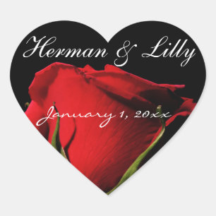 Sticker Cœur Rose rouge longue estompé Mariage personnalisé