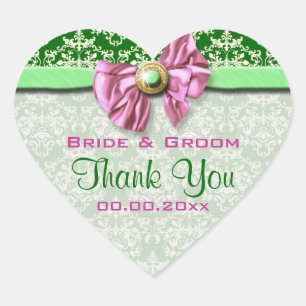 Sticker Cœur Rose vert damask élégant "merci"