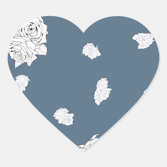 Sticker Cœur Roses bleues et blanches (Devant)