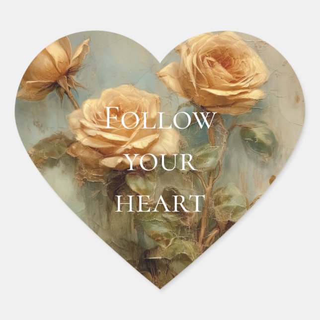 Sticker Cœur Roses Fleurs De Pêche Romantiques (Devant)