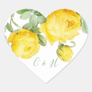 Sticker Cœur Roses Jaunes Soleil Floral Mariage Élégant