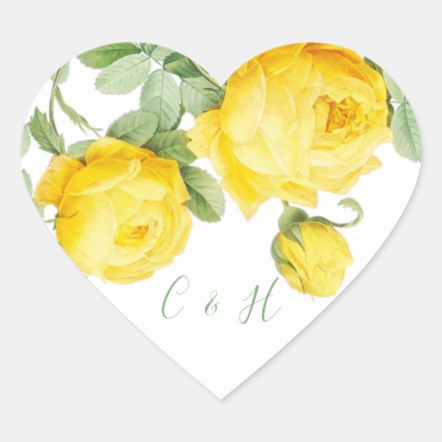 Sticker Cœur Roses Jaunes Soleil Floral Mariage Élégant (Devant)