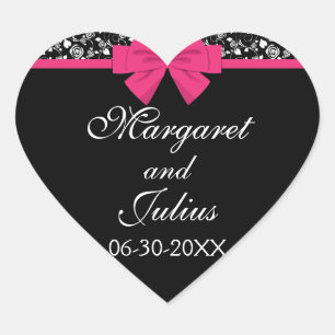 Sticker Cœur Roses noires et blanches Bow rose