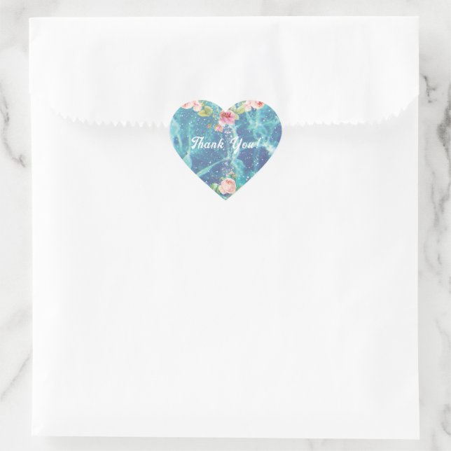 Sticker Cœur Roses romantiques et étincelles cadeau de remercie (Sac)