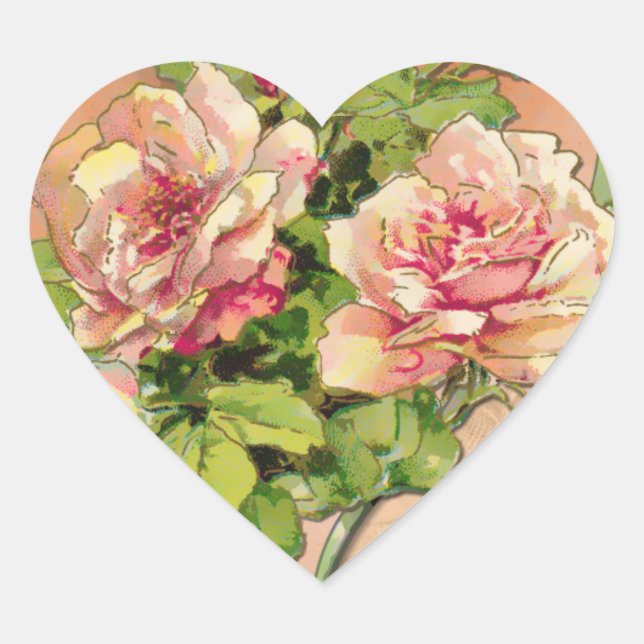 Sticker Cœur Roses roses antiques (Stickers Carrosserie) (Devant)
