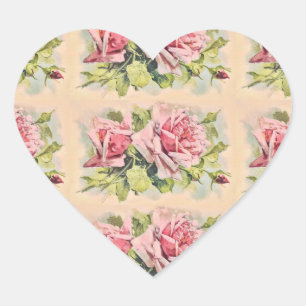 Sticker Cœur Roses roses Vintages Florales