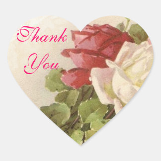 Sticker Cœur Roses rouges et blanches Merci Feuille vert Sceau