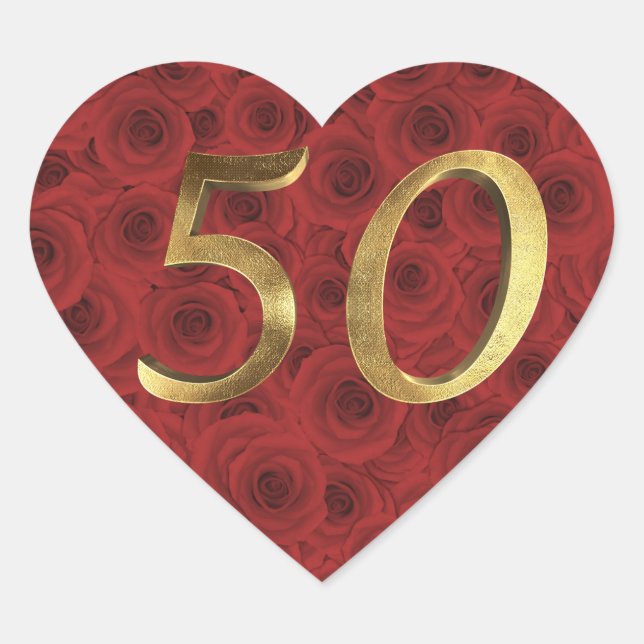 Sticker Cœur Roses Rouges Romantiques Coeur Floral Golden Numér (Devant)
