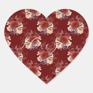 Sticker Cœur Roses rouges romantiques Floral