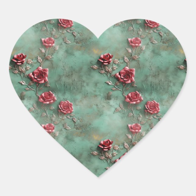 Sticker Cœur Roses rouges vertes (Devant)