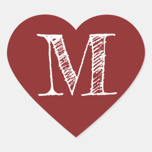 Sticker Cœur Rouge Coeur Monogramme Minimaliste Initiale