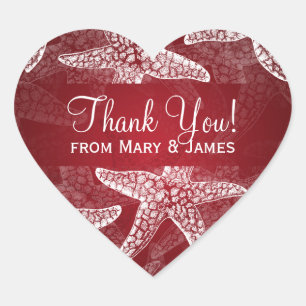 Sticker Cœur Rouge d'étoiles de mer de Merci de mariage de