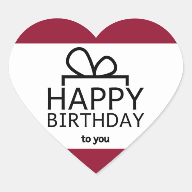 Sticker Cœur Rouge Et Blanc Joyeux Cadeau D'Anniversaire Design (Devant)