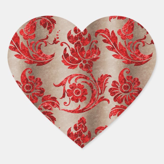 Sticker Cœur Rouge or Faux Velvet Damas (Devant)