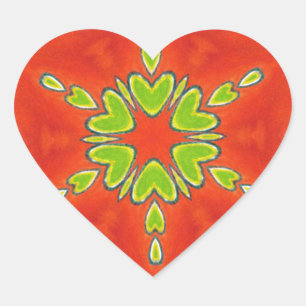 Sticker Cœur Rouge or vert Mandala Art Imprimer