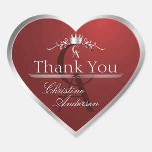 Sticker Cœur Rouge profond avec cadre argenté et monogramme Mer