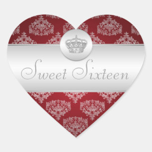 Sticker Cœur Rouge royal de couronne de sweet sixteen