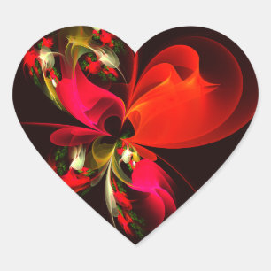 Sticker Cœur Rouge Vert Floral Moderne Art Abstrait Motif #02