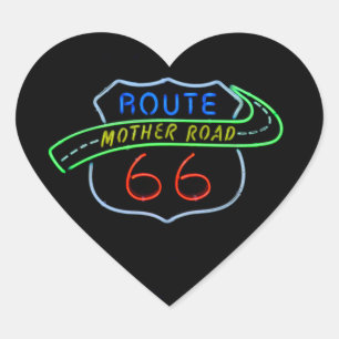 Sticker Cœur Route 66, Route Mère, Panneau néon