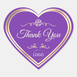 Sticker Cœur Royal violet avec cadre or et Merci logo
